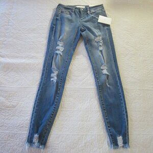 Kancan Jeans 24 Mid Rise Skinny Blue Medium Wash Distressed Raw Hem 4